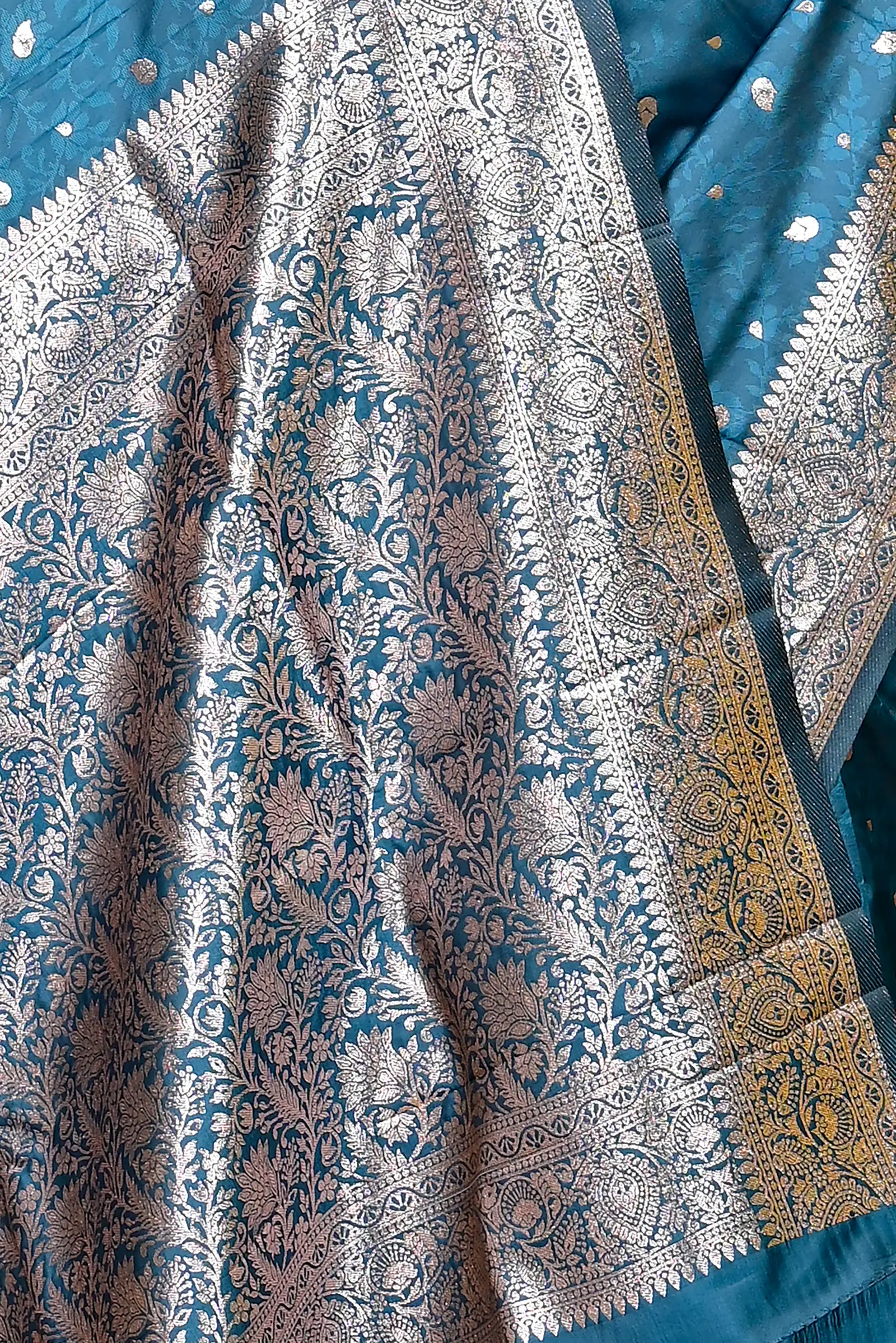 Turquoise Blue Cotton Silk Parova Tanchui Saree (513)